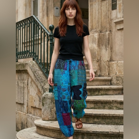 Pants - Bohemian Patchwork Harem Pants with pockets one size fits most small med large